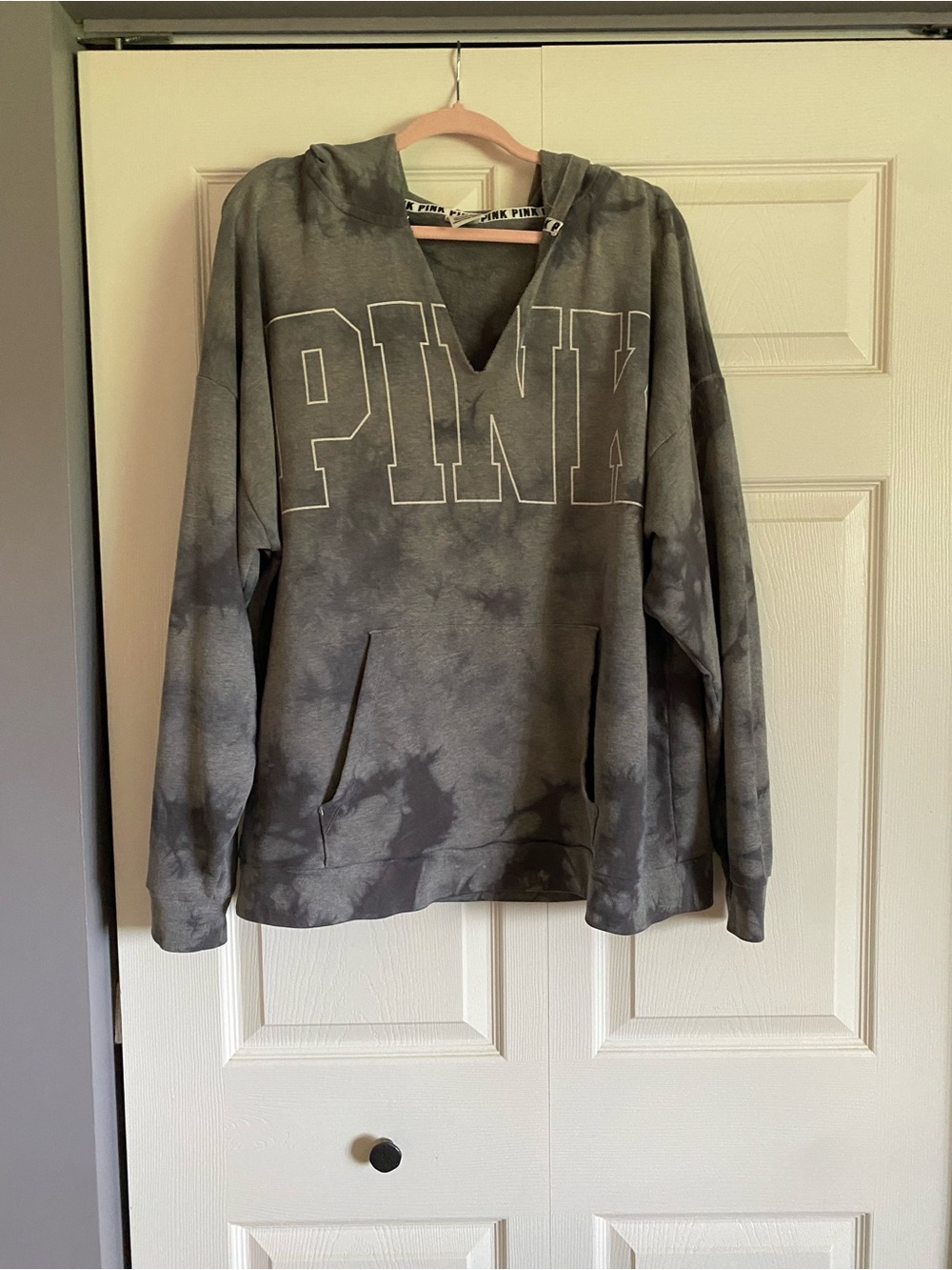 PINK Victoria's Secret Gray Hooded Pullover with White Logo Band
